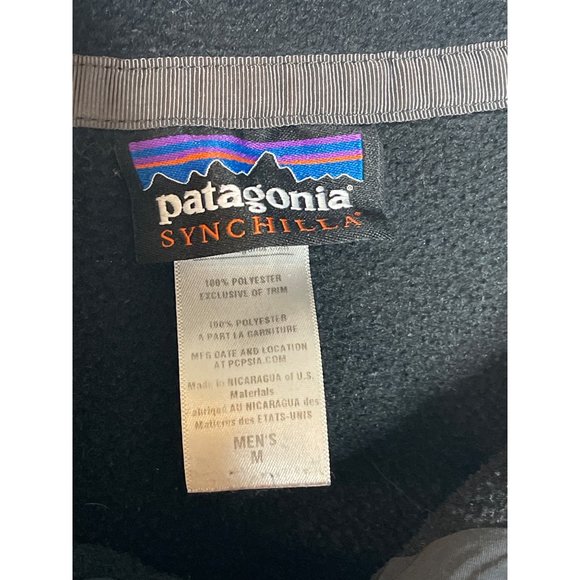 Patagonia T Snap Men's Medium Black Teal Outdoor Fleece Synchilla Pullover - Picture 3 of 10